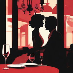 Two silhouette figures, recognizable as detectives, are immersed in a romantic dinner at an upscale restaurant