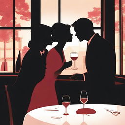 Two silhouette figures, recognizable as detectives, are immersed in a romantic dinner at an upscale restaurant