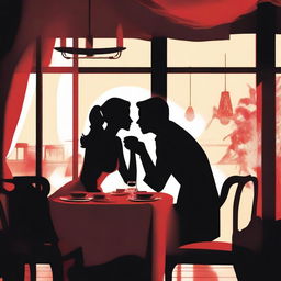 Two silhouette figures, recognizable as detectives, are immersed in a romantic dinner at an upscale restaurant