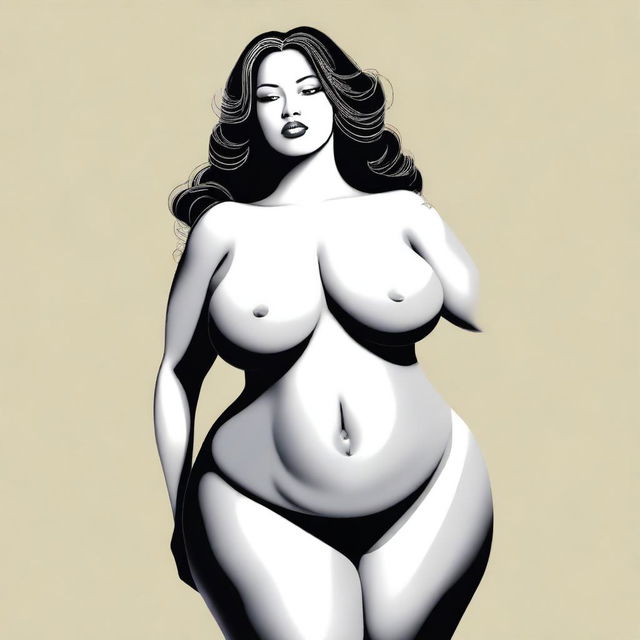 A tasteful and artistic portrayal of a woman with a voluptuous figure, emphasizing her confidence and elegance