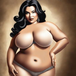 A tasteful and artistic portrayal of a woman with a voluptuous figure, emphasizing her confidence and elegance