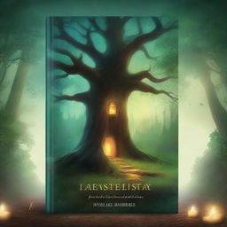 A captivating story cover page featuring a mystical forest with towering ancient trees, glowing fireflies, and a hidden path leading to an enchanted castle in the distance