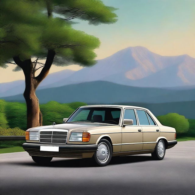 Create an image of a classic Mercedes-Benz W124 car