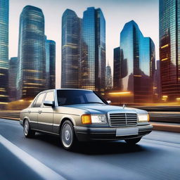 Create an image of a classic Mercedes-Benz W124 car, but updated for the year 2024