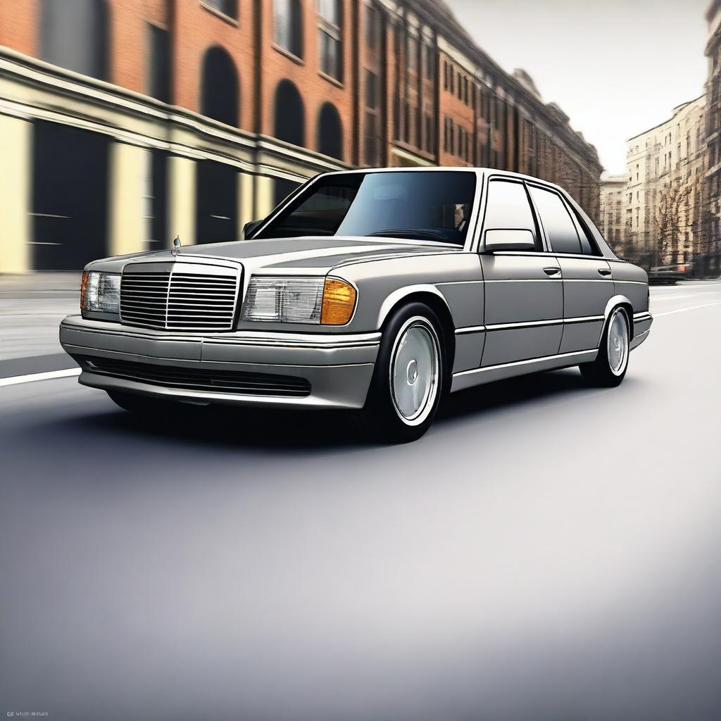 Create an image of a Mercedes-Benz W124 car reworked to feature a modern design