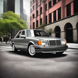 Create an image of a Mercedes-Benz W124 car reworked to feature a modern design