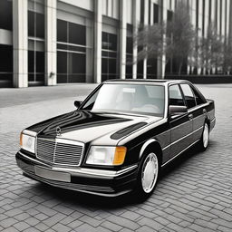 Create an image of a Mercedes-Benz W124 car reworked to feature a modern design