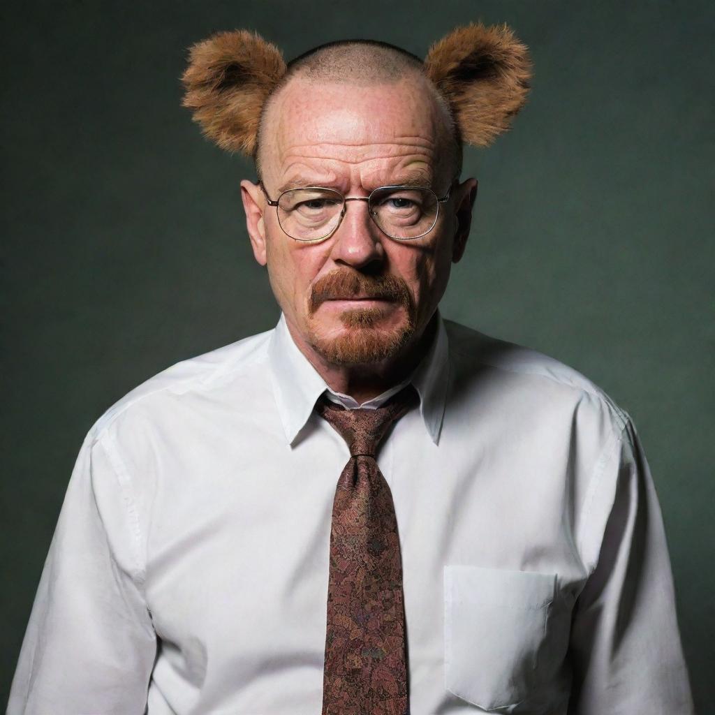 A whimsical interpretation of Walter White from Breaking Bad, seemingly engaged in a heated rant towards his wife, humorously portrayed as a bear. The scene is full of bewildering surprise and exaggerated expressions.