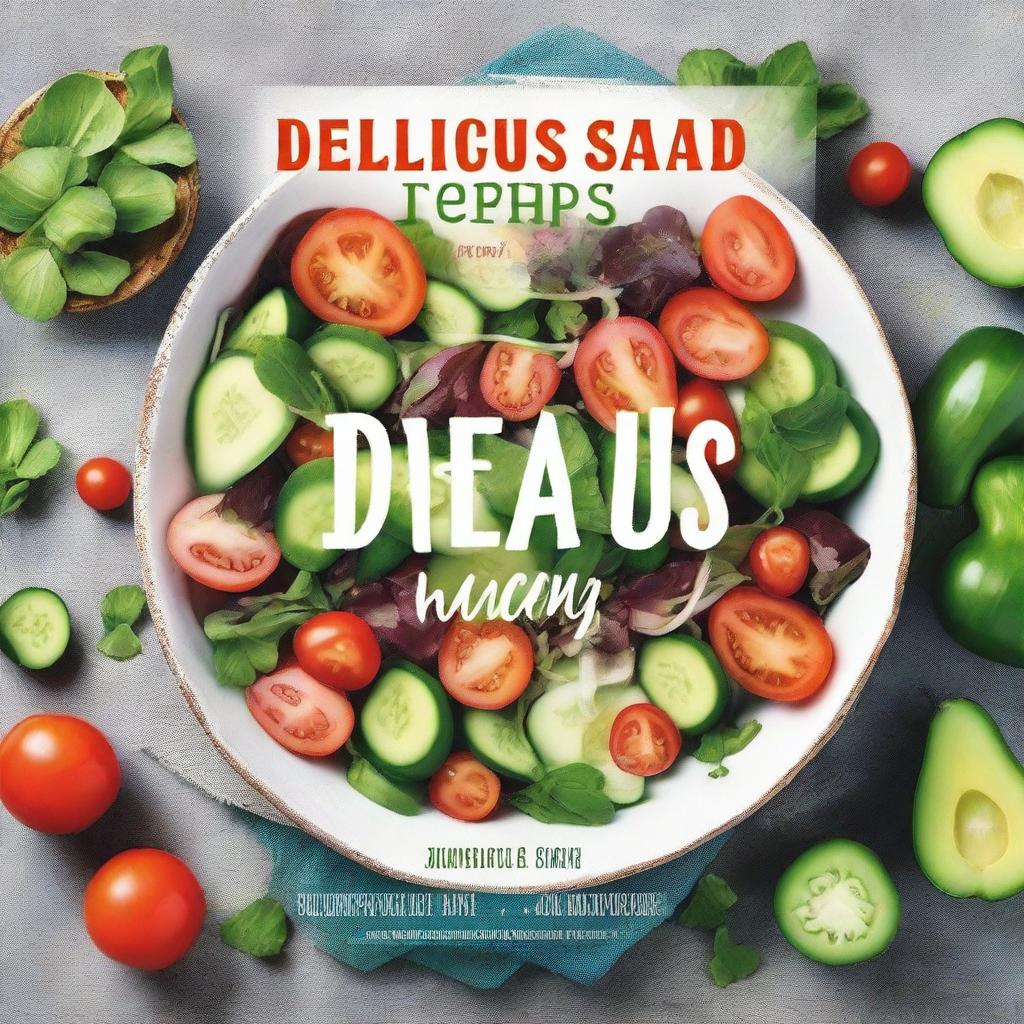 A vibrant and colorful book cover featuring a variety of fresh salads