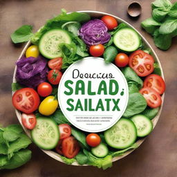 A vibrant and colorful book cover featuring a variety of fresh salads