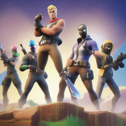 Create an action-packed scene featuring characters from Fortnite