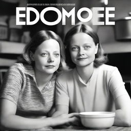 Create a black and white film cover featuring a young Jodie Foster and Swedish actor Harald Treutiger