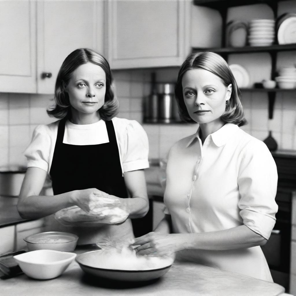 Create a black and white film cover starring Jodie Foster as Nell and the Swedish actor and presenter Harald Treutiger