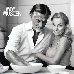 Create a film cover in black and white featuring Judie Foster and Swedish actor Harald Treutiger