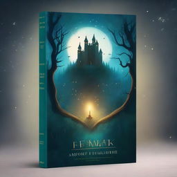 A captivating book cover showcasing a mysterious forest with a hidden path leading to an ancient castle