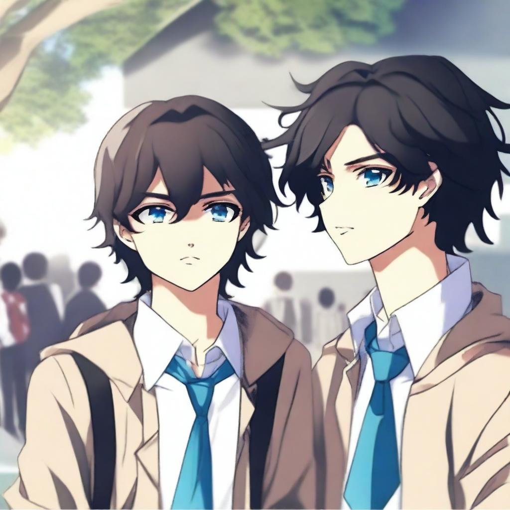 Two high school boys staring into each other's eyes