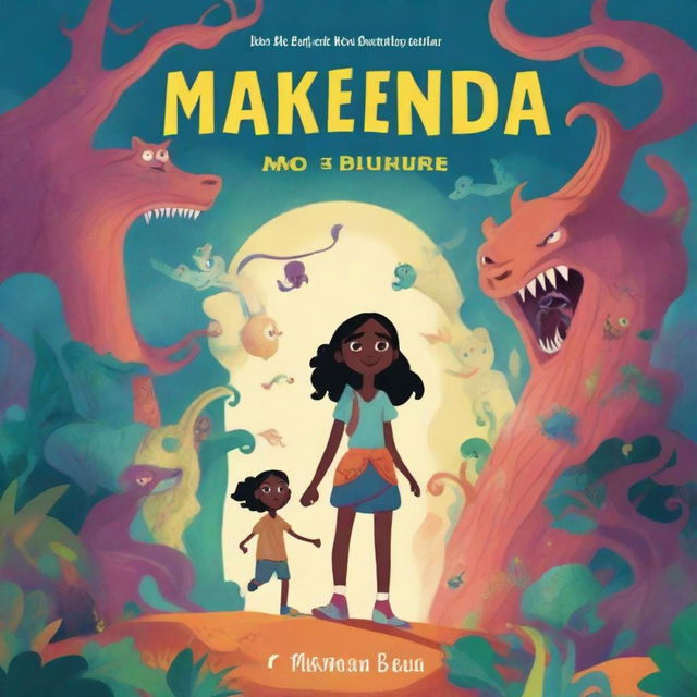 Design a book cover with the title 'Makenda e a Bruxa' and the subtitle 'Uma Aventura Infinita