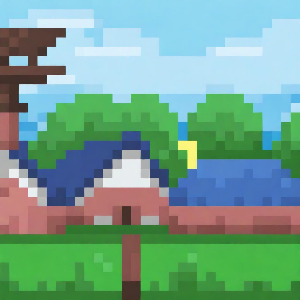 A charming Ukrainian village depicted in 32x32 pixel art style