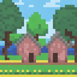 A charming Ukrainian village depicted in 32x32 pixel art style