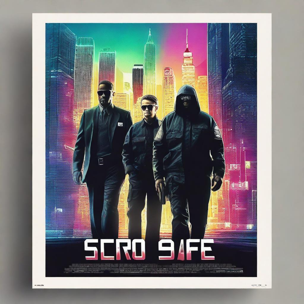 Design a gripping movie poster for 'Secrets Safe,' featuring a high-tech heist team in a sleek, modern setting