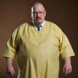 A humorous rendition of Walter White from Breaking Bad, overly exaggerated to depict him as uncharacteristically overweight. His traditional attire is strained around an obese figure, yet his familiar features remain.