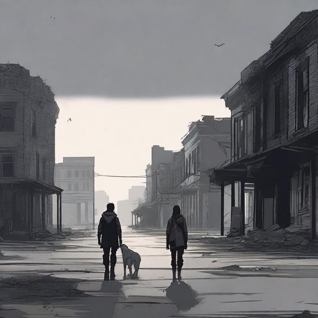 A grey, bleak Midwestern town in a post-apocalyptic setting