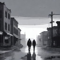 A grey, bleak Midwestern town in a post-apocalyptic setting