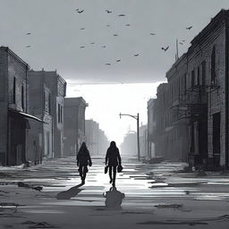 A grey, bleak Midwestern town in a post-apocalyptic setting