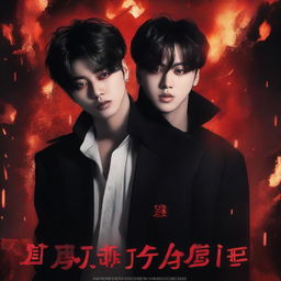 A dark, infernal-themed fanfic cover featuring Jikook