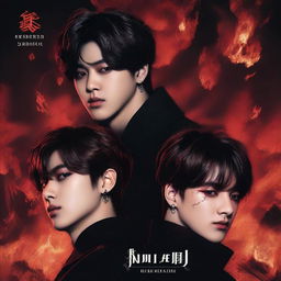 A dark, infernal-themed fanfic cover featuring Jikook