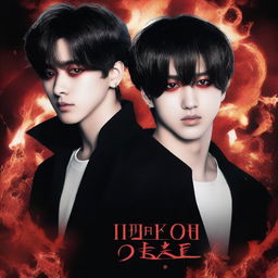 A dark, infernal-themed fanfic cover featuring Jikook