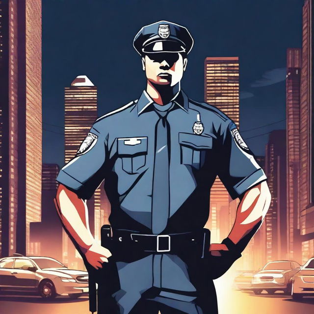 A stylized image of a police officer in a provocative pose