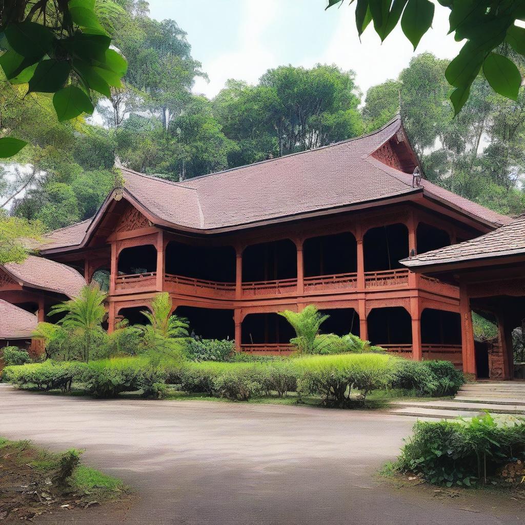 An old terminal in Aceh, Indonesia, featuring traditional Acehnese architecture with wooden structures and intricate carvings