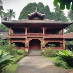 An old terminal in Aceh, Indonesia, featuring traditional Acehnese architecture with wooden structures and intricate carvings