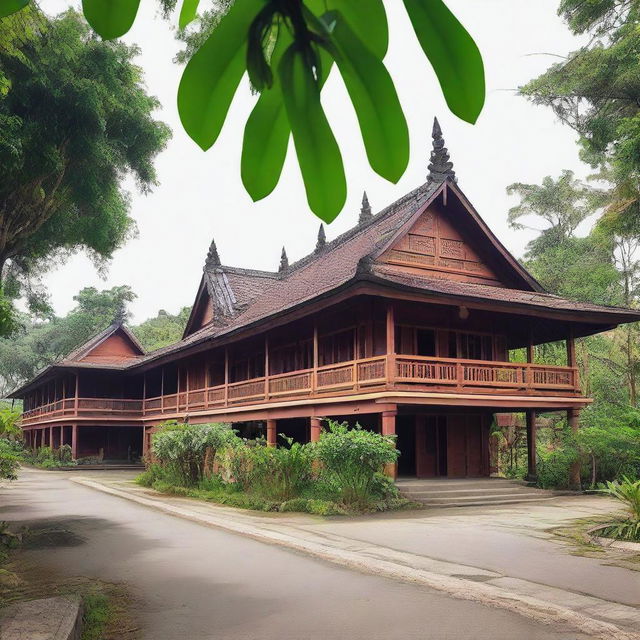 An old terminal in Aceh, Indonesia, featuring traditional Acehnese architecture with wooden structures and intricate carvings