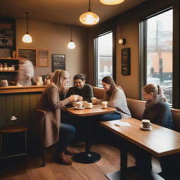 People enjoying coffee at a cozy coffee shop