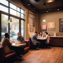 People enjoying coffee at a cozy coffee shop