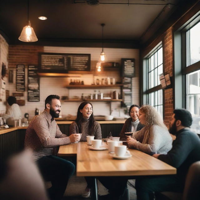 People enjoying coffee at a cozy coffee shop