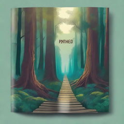 A captivating paperback book cover featuring a mysterious forest with a path leading to a hidden ancient temple