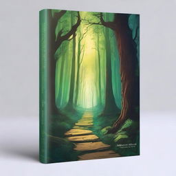 A captivating paperback book cover featuring a mysterious forest with a path leading to a hidden ancient temple