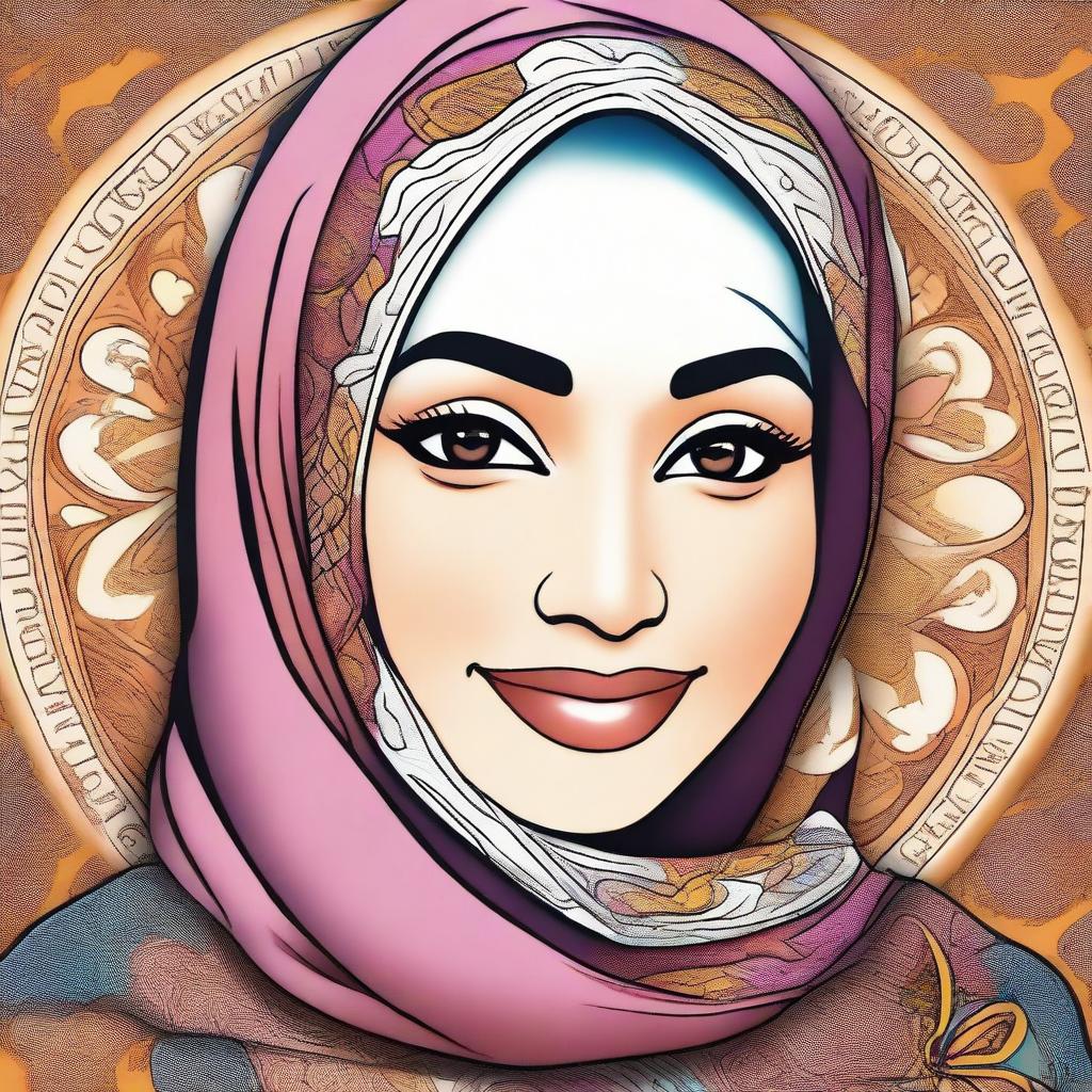 A beautiful cartoon image of a woman wearing a hijab