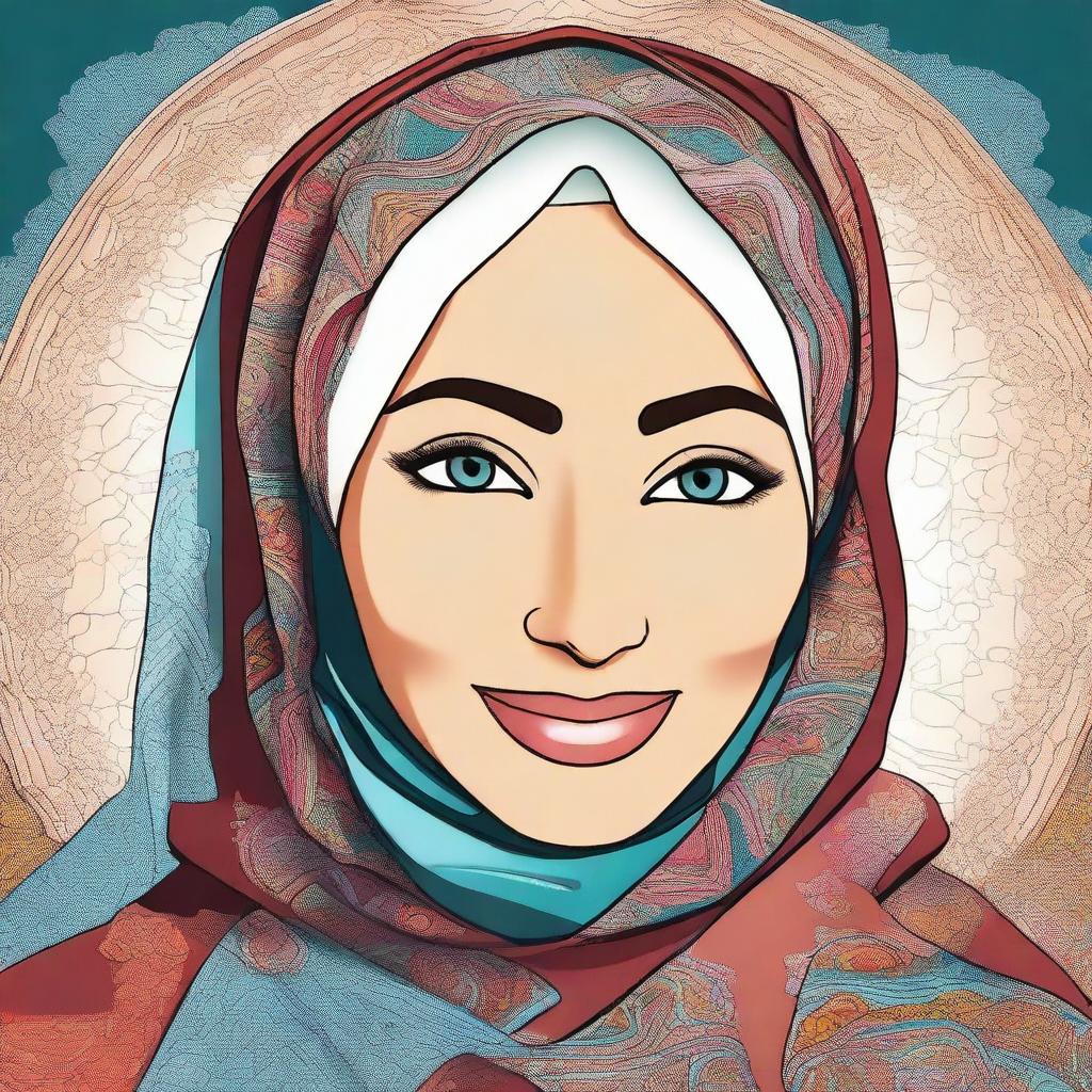 A beautiful cartoon image of a woman wearing a hijab