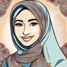 A beautiful cartoon image of a woman wearing a hijab