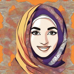 A beautiful cartoon image of a woman wearing a hijab