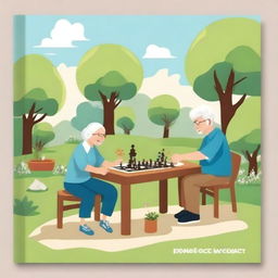 Create a book cover featuring illustrations of retired individuals