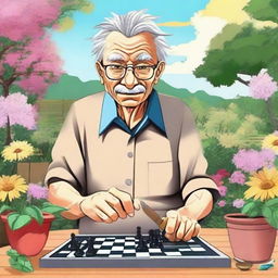 Create colorful manga-style illustrations featuring retired individuals