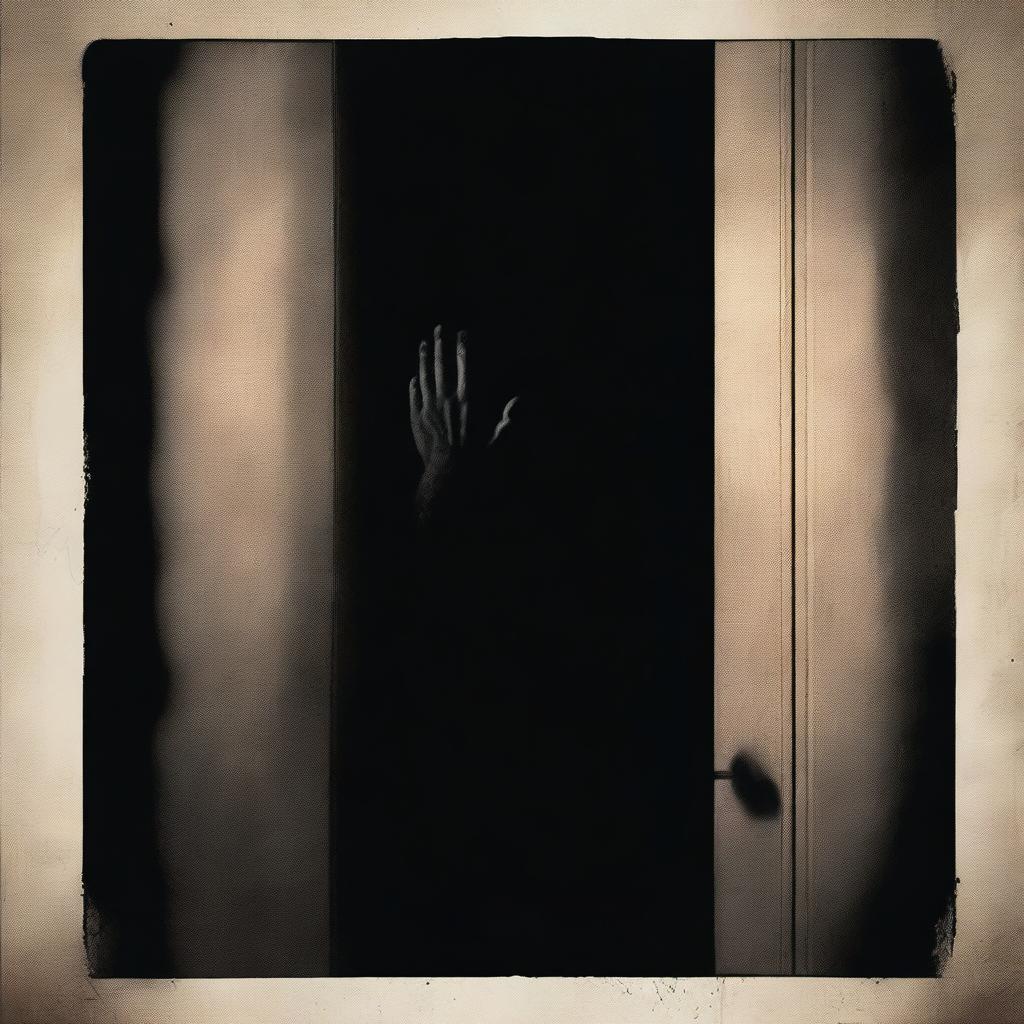 A horror movie poster featuring a hand coming out of a dark closet