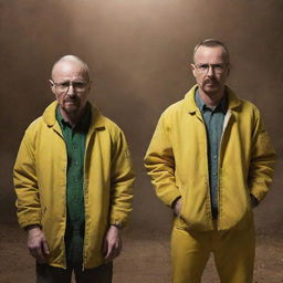 A fantastical crossover depicting Walter White and Jesse Pinkman from Breaking Bad as furry characters. Their usual human attributes have been transformed into anthropomorphic animal features, while still retaining their distinctive persona.