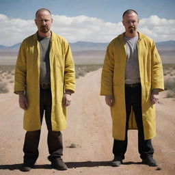 A fantastical crossover depicting Walter White and Jesse Pinkman from Breaking Bad as furry characters. Their usual human attributes have been transformed into anthropomorphic animal features, while still retaining their distinctive persona.