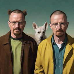 A fantastical crossover depicting Walter White and Jesse Pinkman from Breaking Bad as furry characters. Their usual human attributes have been transformed into anthropomorphic animal features, while still retaining their distinctive persona.